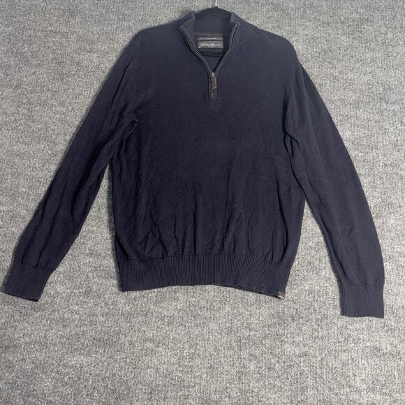 Eddie Bauer‎ Sweater Mens M Navy Blue Half Zip Cotton Cashmere Pullover Soft - Picture 1 of 15